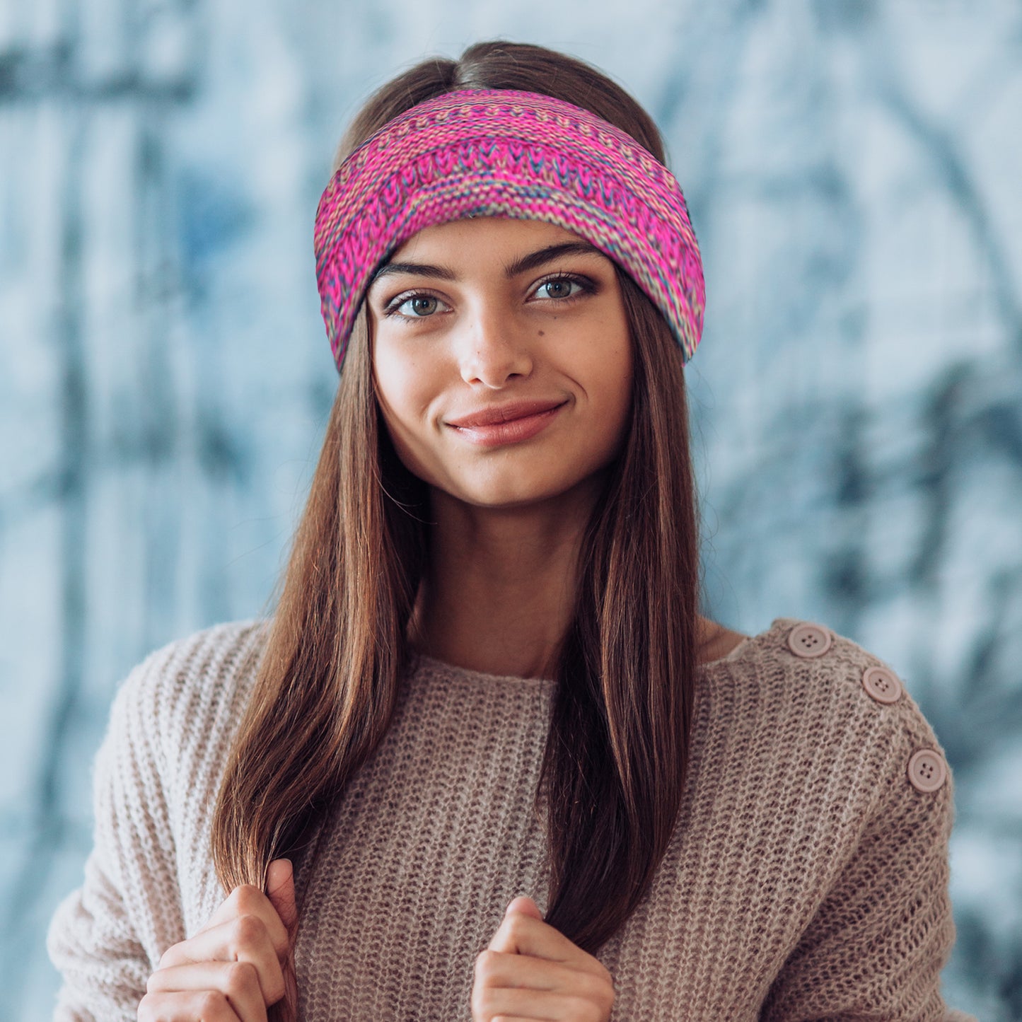 Styla Hair Winter Knit Headbands - Warm Soft Thick Fleece Lined Ear Warmers for Women - 2 Pack, Pink Purple