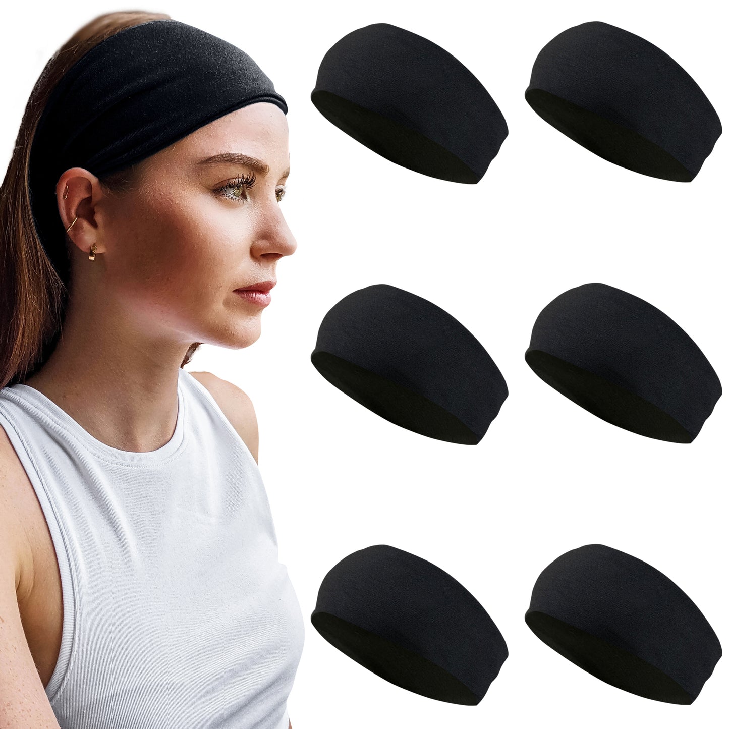 Styla Hair 6 Pack Wide Stretch Boho Headbands - Black