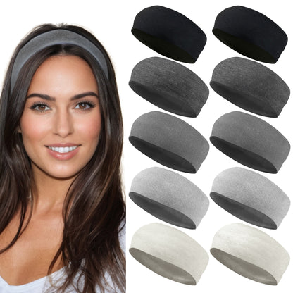 Styla Hair 10 Pack Stretch Fashion Head Bands - Black Grey