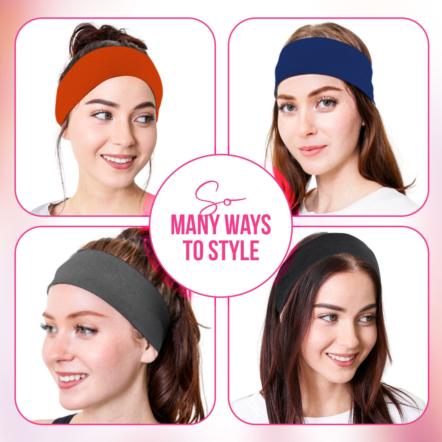 Styla Hair 10 Pack Stretch Fashion Head Bands for Women & Men – Dark