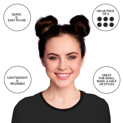 Styla Hair 6 Piece Small Donut Hair Bun Maker for Kids & Women, 2 inch - Black