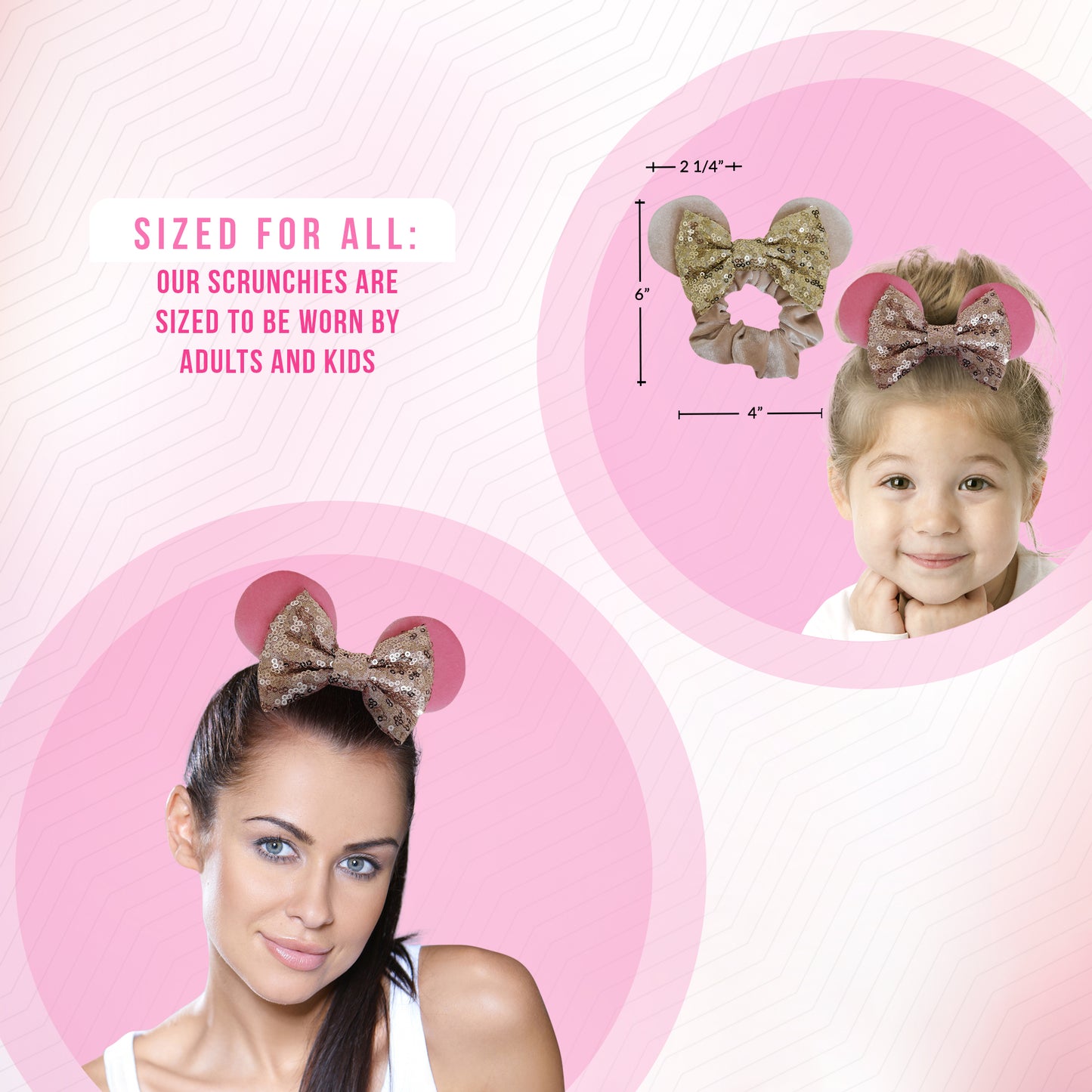 Styla Hair 2pk Mouse Ear Sequin Glitter Scrunchies - Pink Ivory