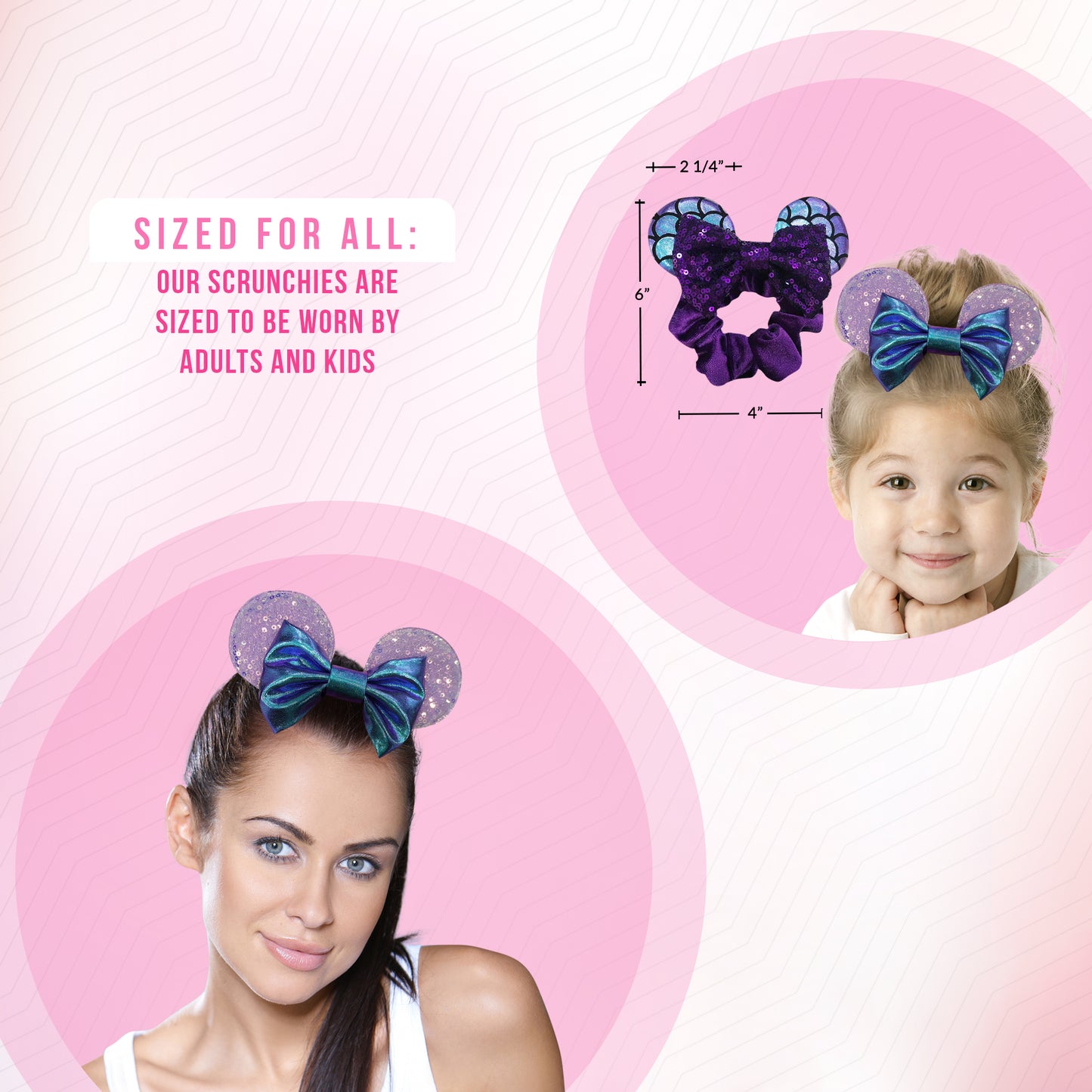 Styla Hair 2pk Mouse Ear Sequin Glitter Scrunchies - Mermaid