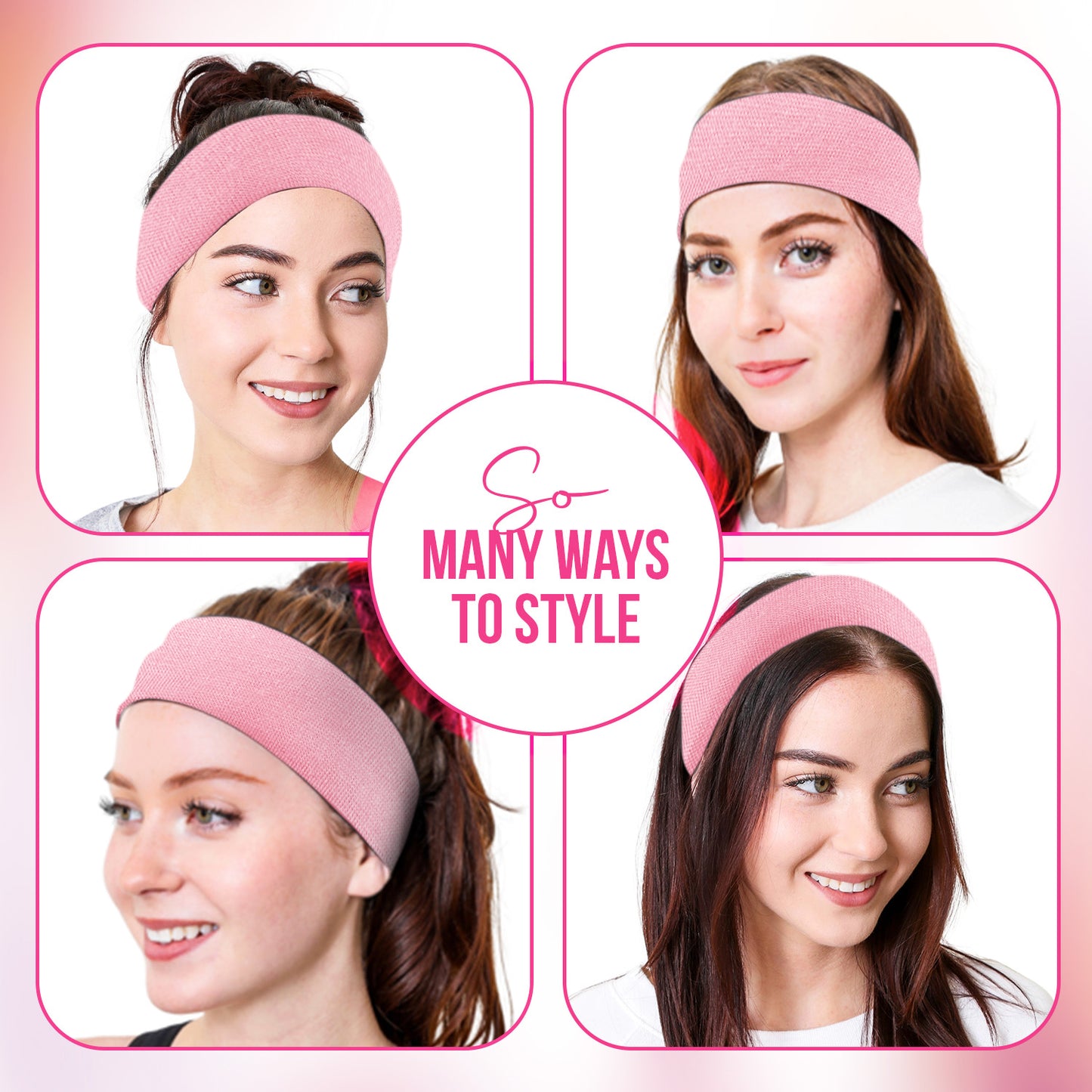 Styla Hair 10 Pack Stretch Fashion Head Bands for Women & Men – Pink