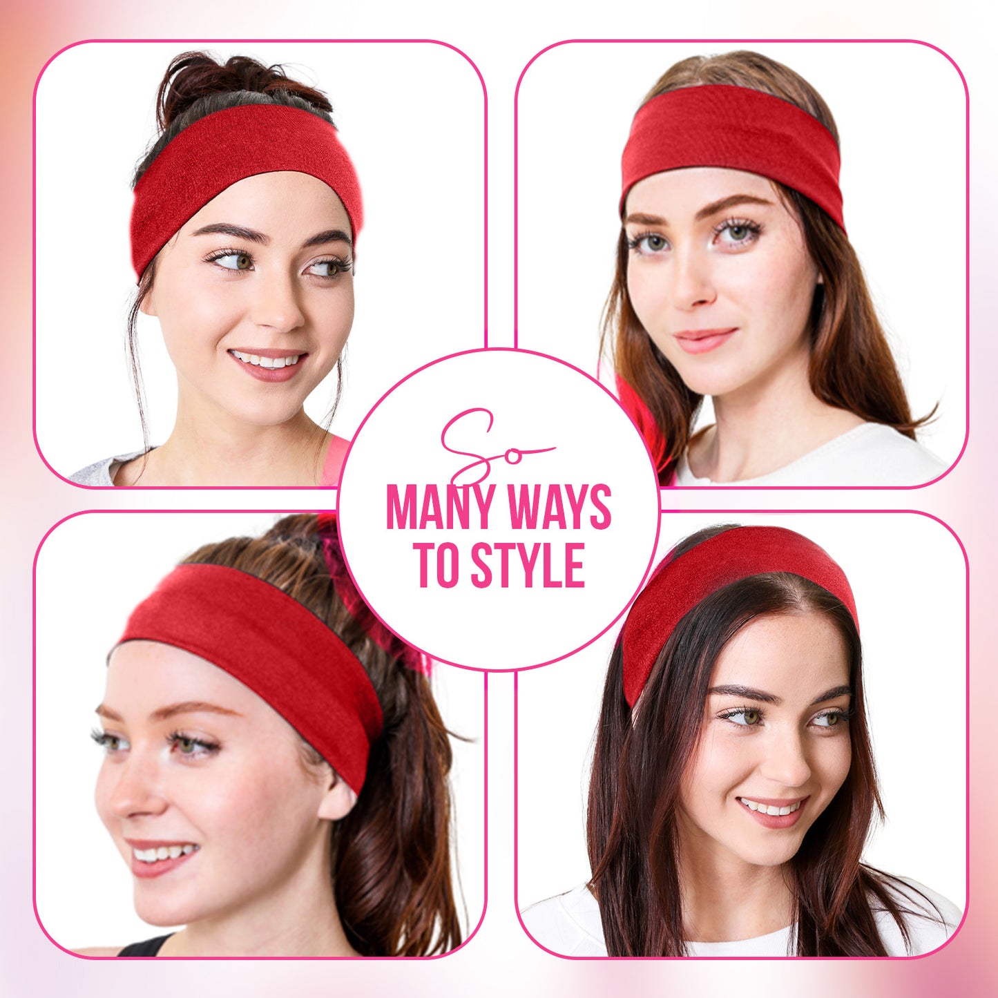 Styla Hair 10 Pack Stretch Fashion Head Bands for Women & Men – Red