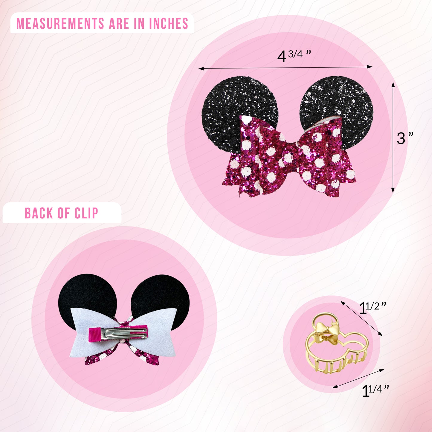 Styla Hair 3 Piece Mouse Ears Clip Set - Pink