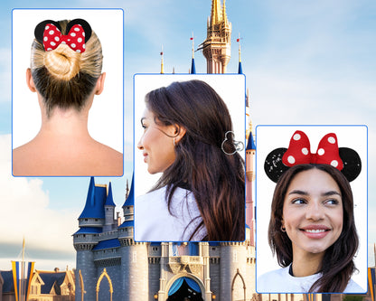 Styla Hair 3 Piece Mouse Ears Headband, Scrunchie & Claw Clip Set – Red Puff