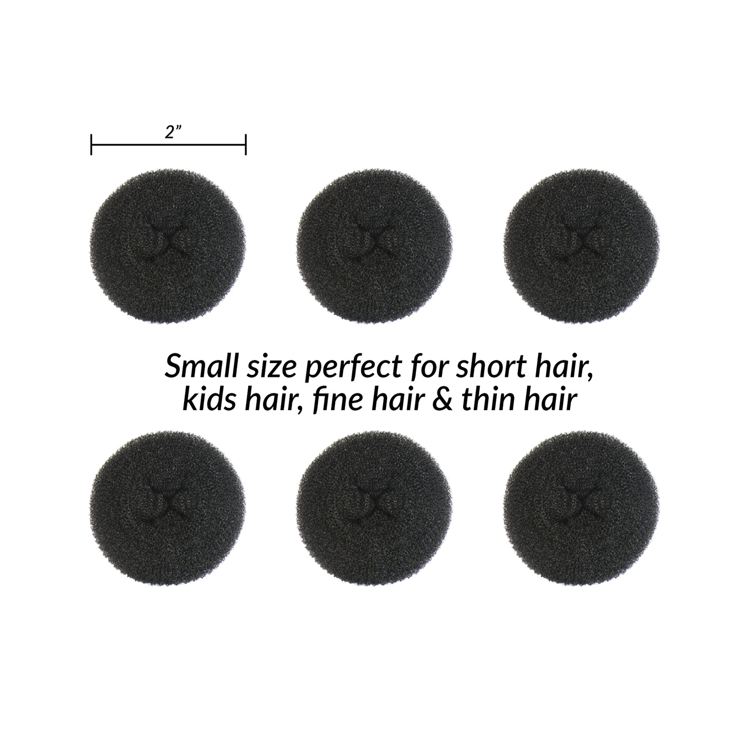 Styla Hair 6 Piece Small Donut Hair Bun Maker for Kids & Women, 2 inch - Black