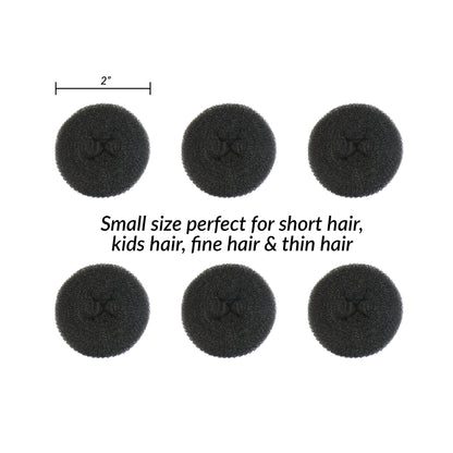 Styla Hair 6 Piece Small Donut Hair Bun Maker for Kids & Women, 2 inch - Black