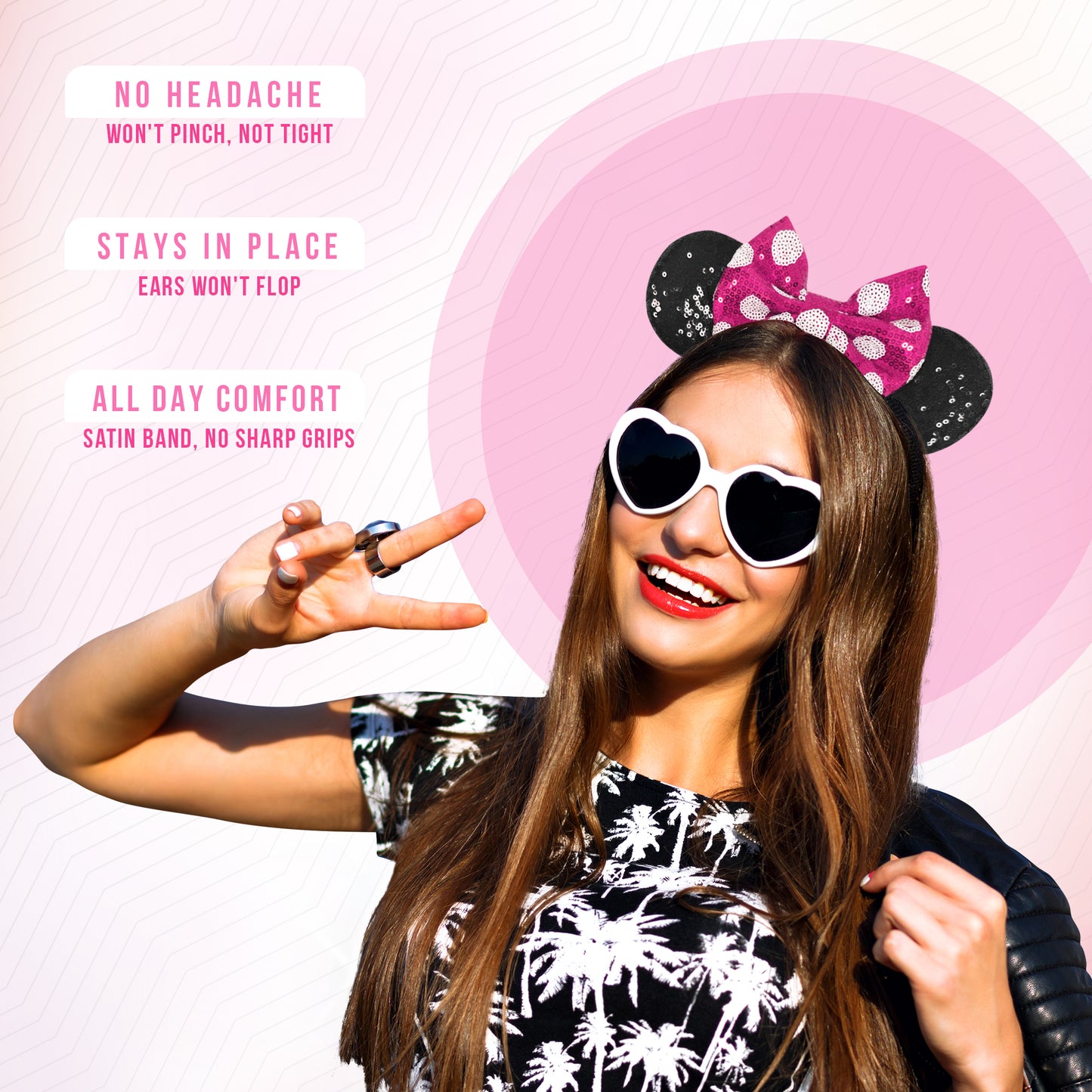 Styla Hair 3 Piece Mouse Ears Headband, Scrunchie & Claw Clip Set – Pink