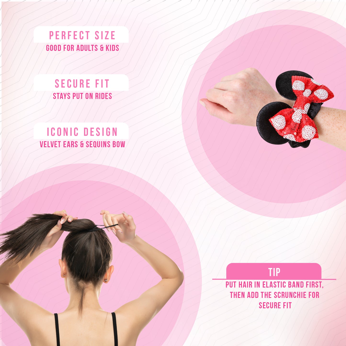 Styla Hair 3 Piece Mouse Ears Headband, Scrunchie & Claw Clip Set – Red Polka Dot