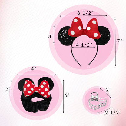 Styla Hair 3 Piece Mouse Ears Headband, Scrunchie & Claw Clip Set – Red Puff