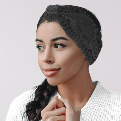 Styla Hair Winter Knit Headbands - Warm Soft Thick Fleece Lined Ear Warmers for Women -  2 Pack, Yellow Grey