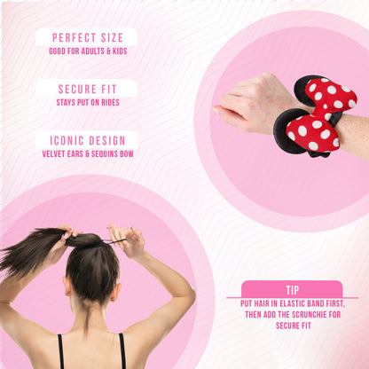 Styla Hair 3 Piece Mouse Ears Headband, Scrunchie & Claw Clip Set – Red Puff