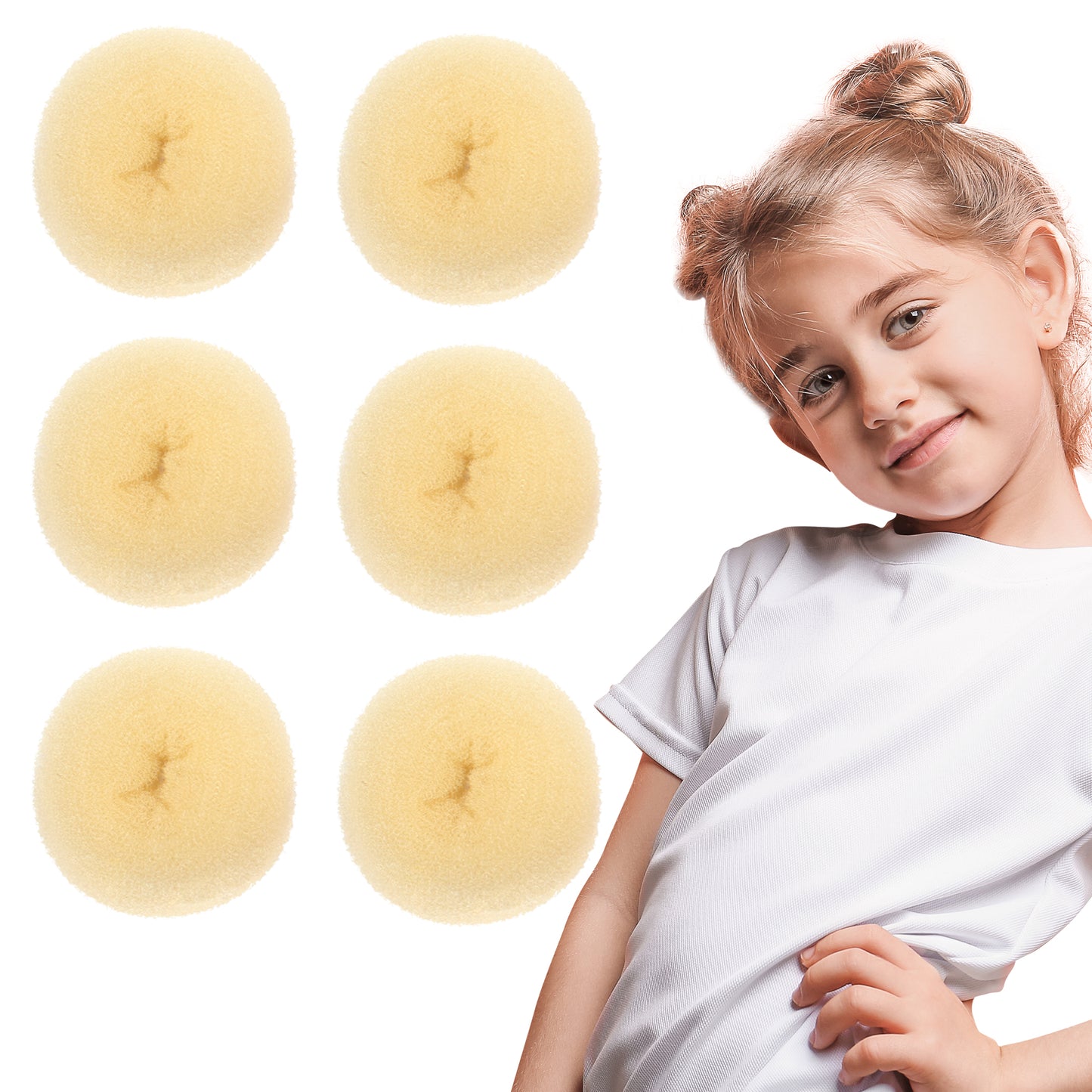 Styla Hair 6 Piece Small Donut Hair Bun Maker for Kids & Women, 2 inch - Blonde