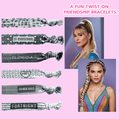 Styla Hair Taylor Inspired Ribbon Elastic Hair Ties, Fun Twist on Friendship Bracelets - 6 Pack Poet Print