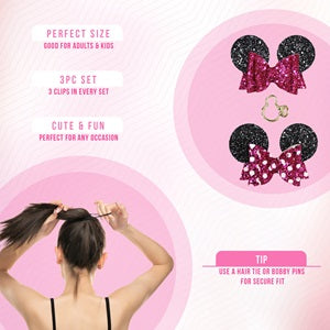 Styla Hair 3 Piece Mouse Ears Clip Set - Pink