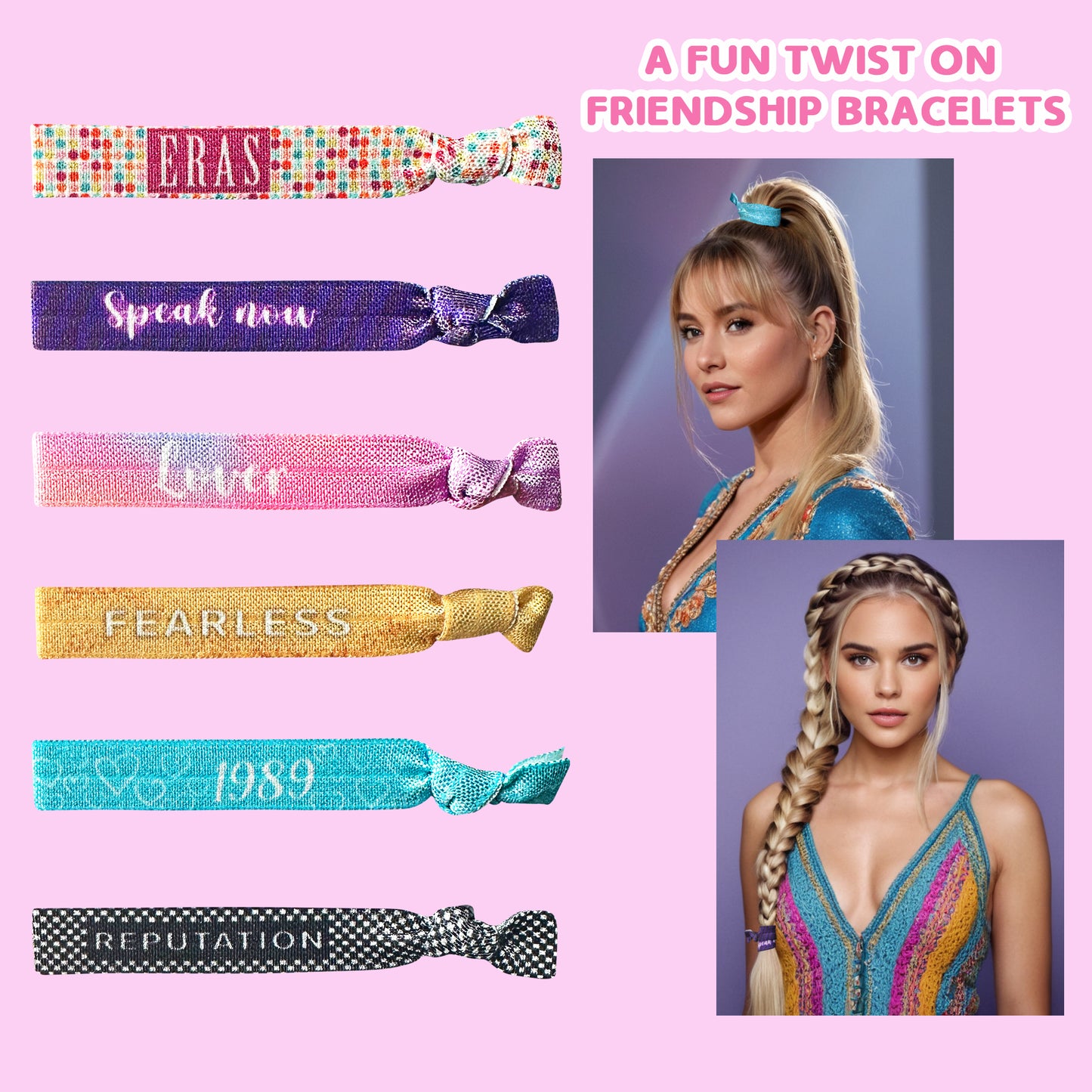 Styla Hair Taylor Inspired Ribbon Elastic Hair Ties, Fun Twist on Friendship Bracelets - 6 Pack Multi Print