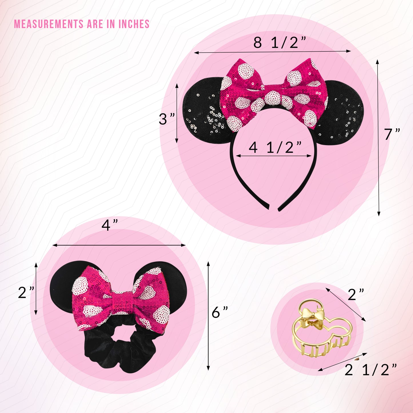 Styla Hair 3 Piece Mouse Ears Headband, Scrunchie & Claw Clip Set – Pink