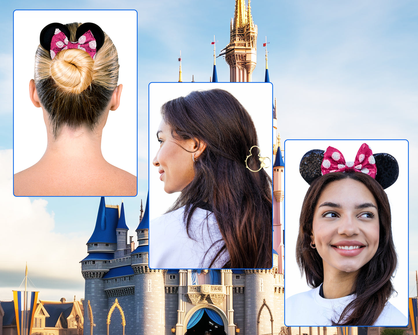 Styla Hair 3 Piece Mouse Ears Headband, Scrunchie & Claw Clip Set – Pink