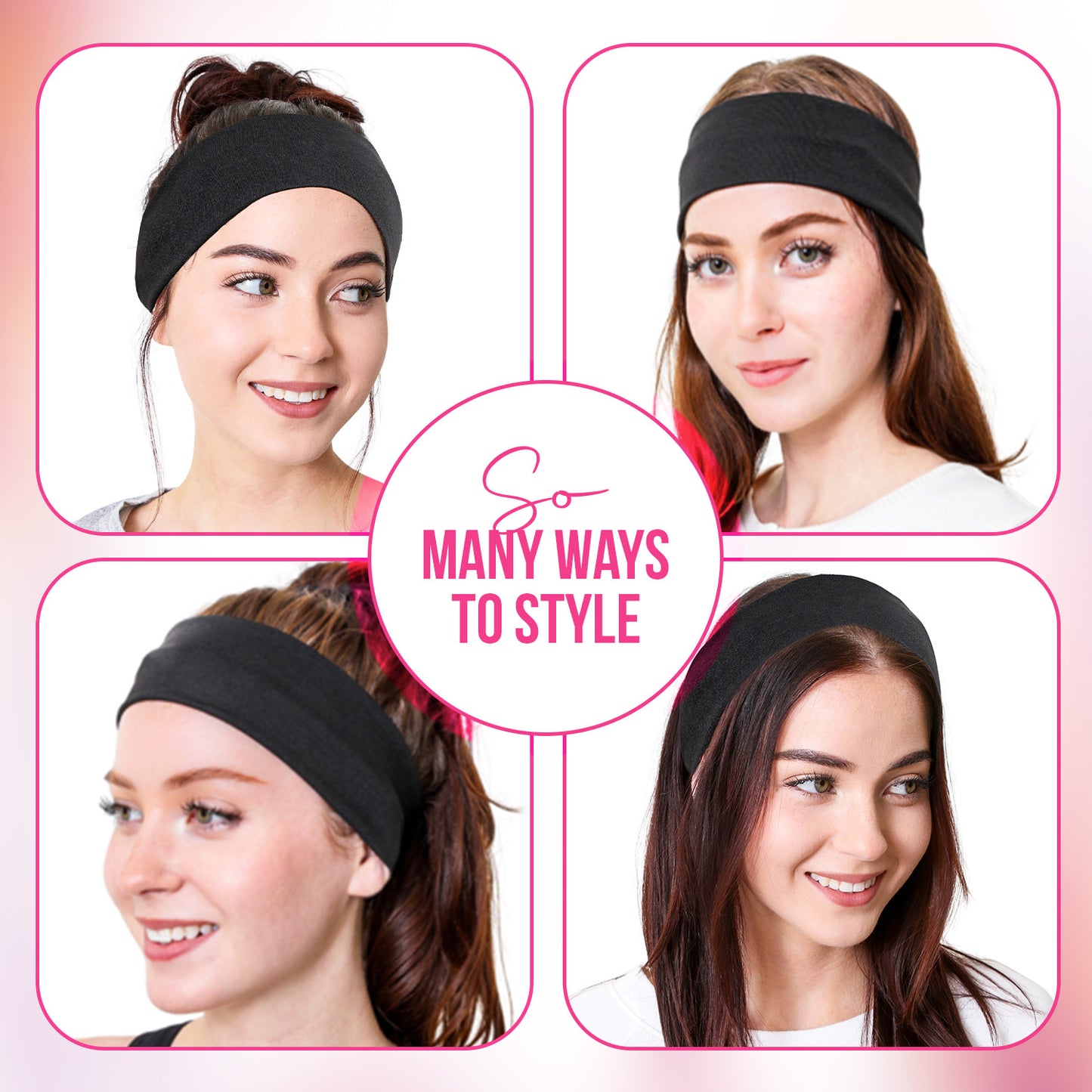 Styla Hair 10 Pack Stretch Fashion Head Bands for Women & Men – Black