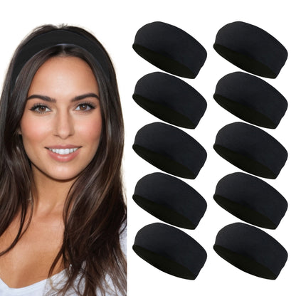 Styla Hair 10 Pack Stretch Fashion Head Bands for Women & Men – Black