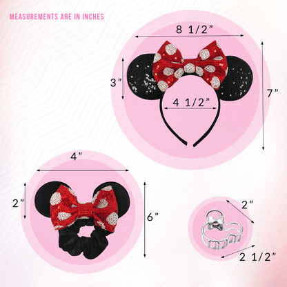 Styla Hair 3 Piece Mouse Ears Headband, Scrunchie & Claw Clip Set – Red Polka Dot