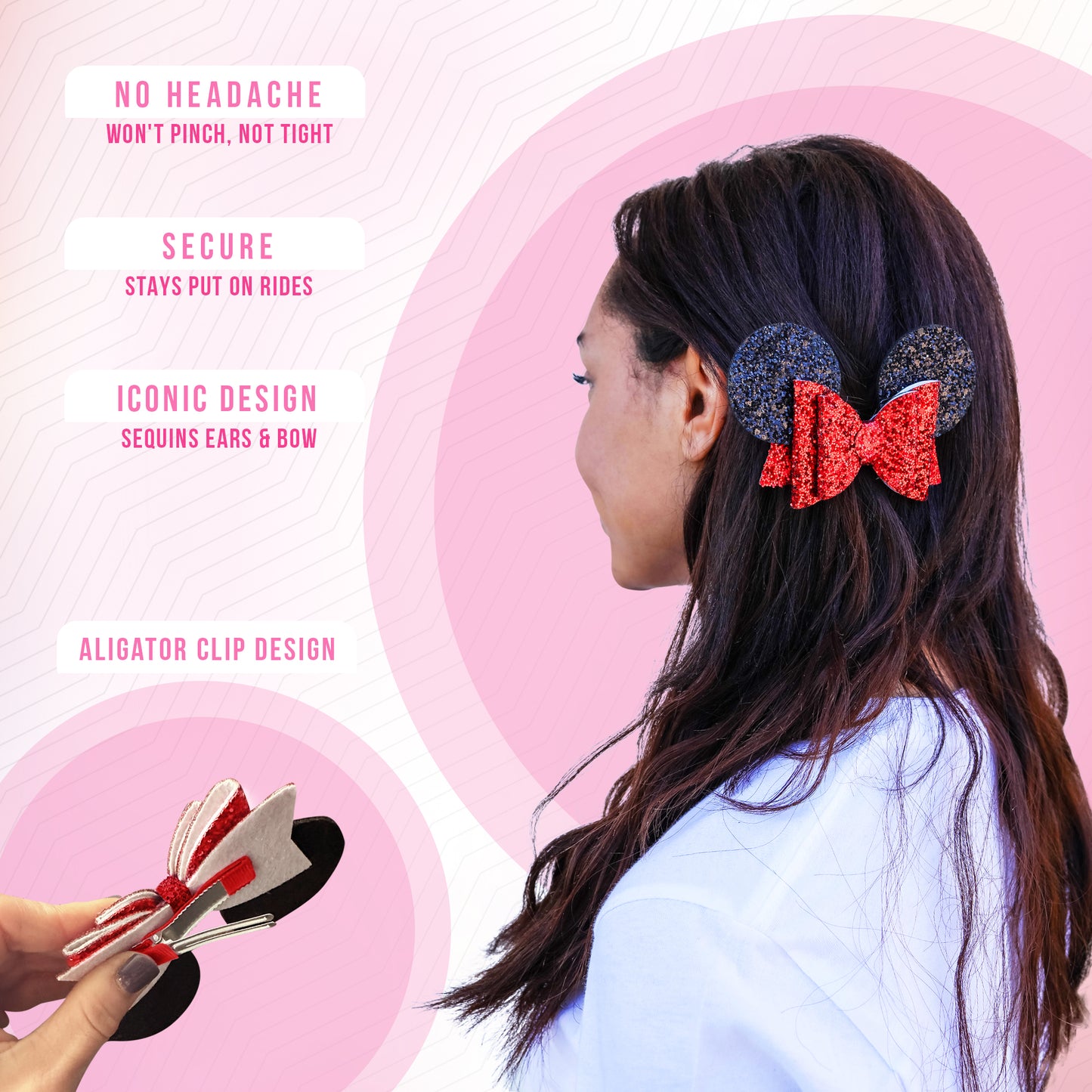 Styla Hair 3 Piece Mouse Ears Clip Set - Red