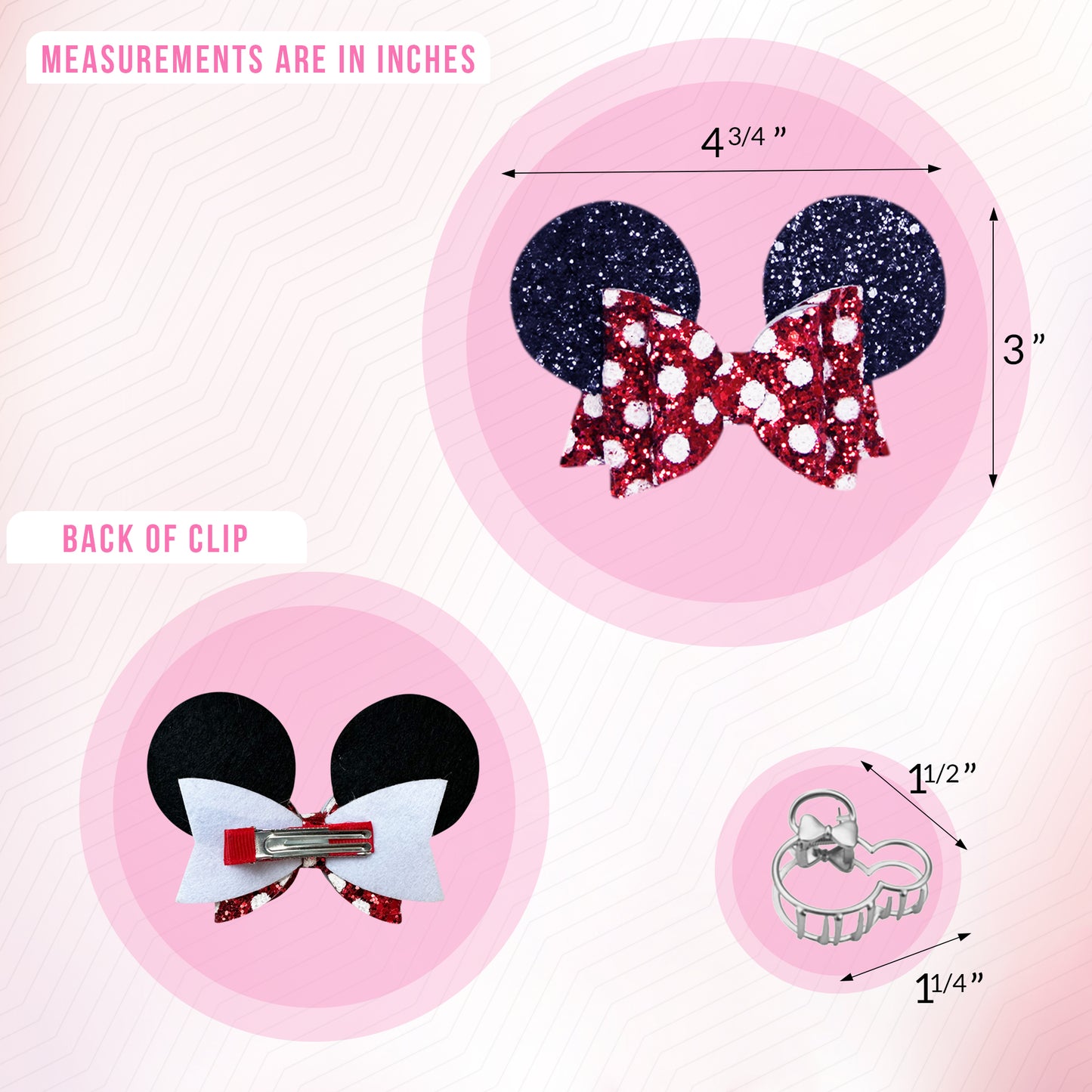 Styla Hair 3 Piece Mouse Ears Clip Set - Red