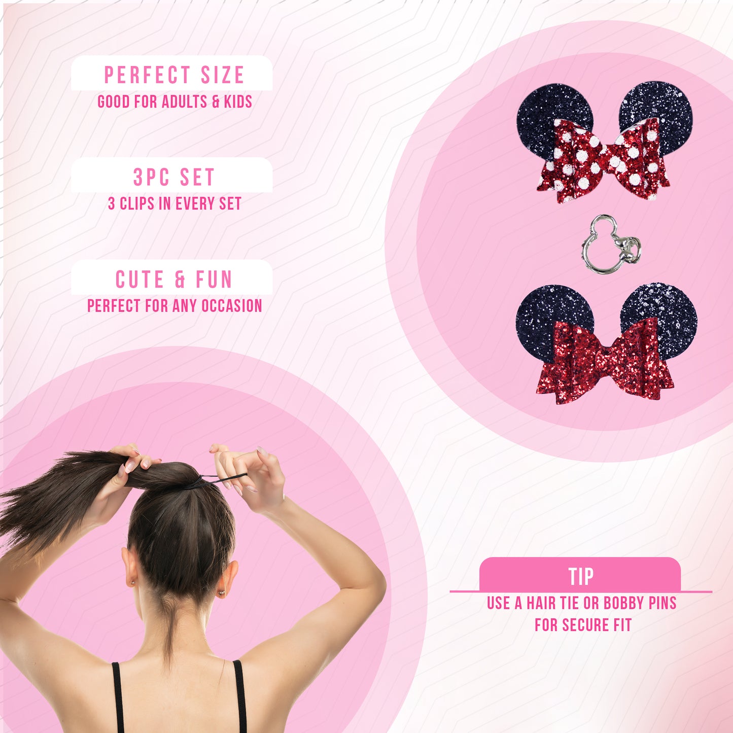 Styla Hair 3 Piece Mouse Ears Clip Set - Red