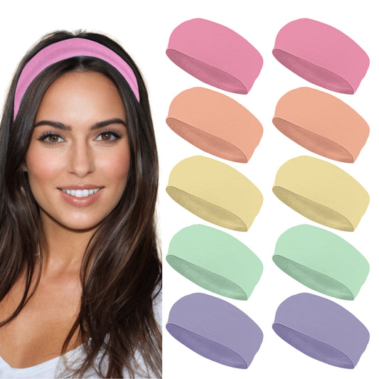 Styla Hair 10 Pack Stretch Fashion Head Bands for Women & Men – Pastel Light