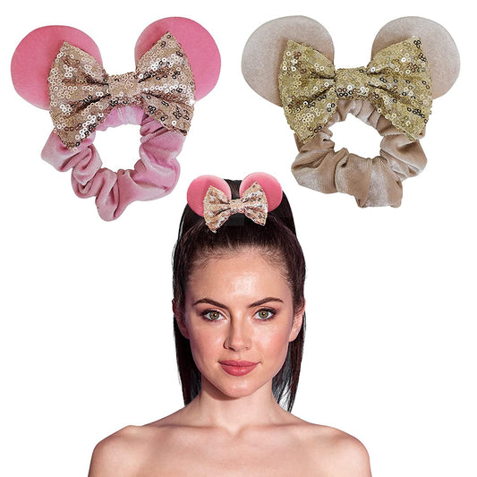 Styla Hair 2pk Mouse Ear Sequin Glitter Scrunchies - Pink Ivory